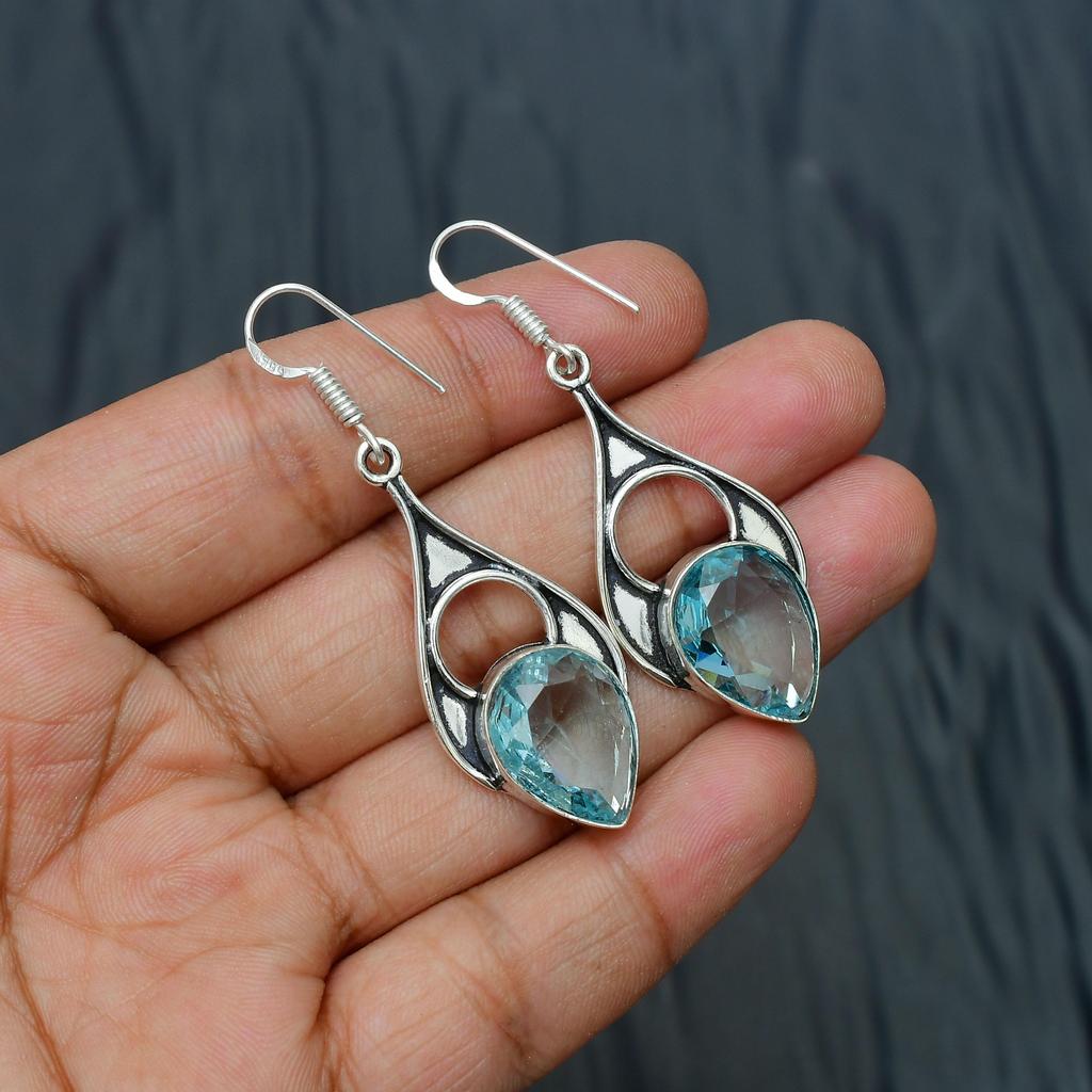 Aquamarine Gemstone Handmade 925 Sterling Silver Jewelry Earring