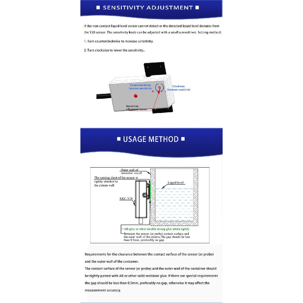 XKC-Y28 Liquid Level Sensor with Built-in 2A Relay,Non-contact Water Detector Sensors for Water Tank Pipelines Flat Container
