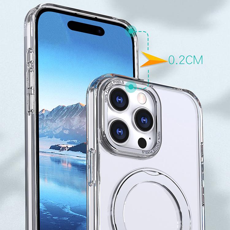 For IPhone 16 Pro Phone Case Transparent Rotating Pivot Magsafe Magnetic Bracket for Apple 15 Protective Case