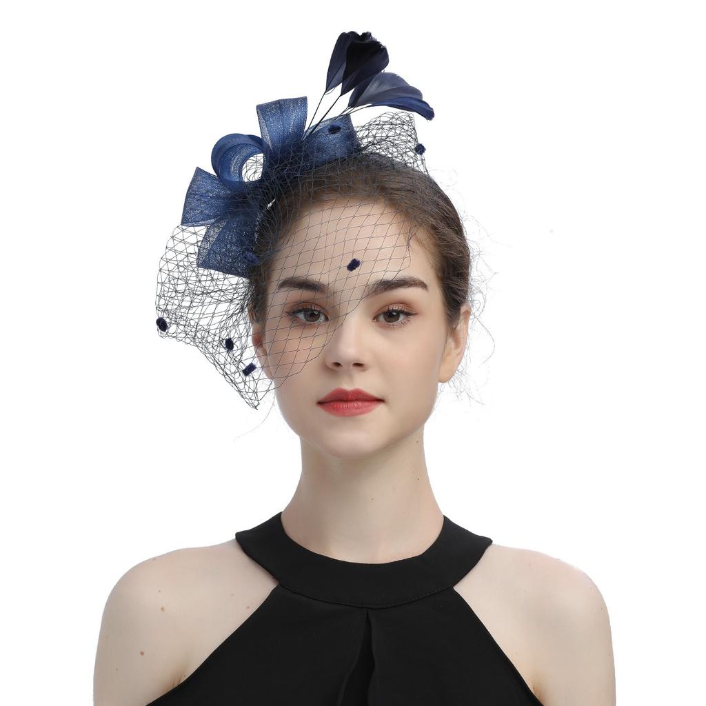 Wedding bride's mesh headdress hairclip floral party accessories European and American horse racing club feather veil headband