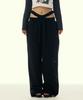 Gillaakaibeu Cut-Out Double Waist Sweat Pants_Black