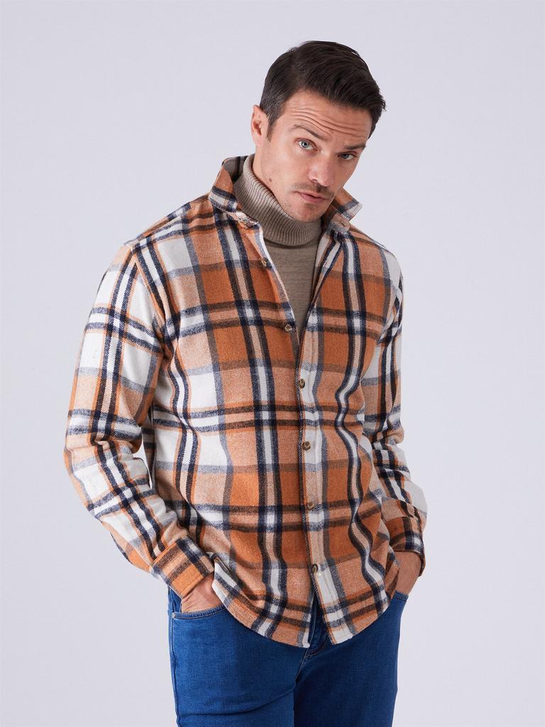 Orange Plaid Men's Shirt - Slim Fit 