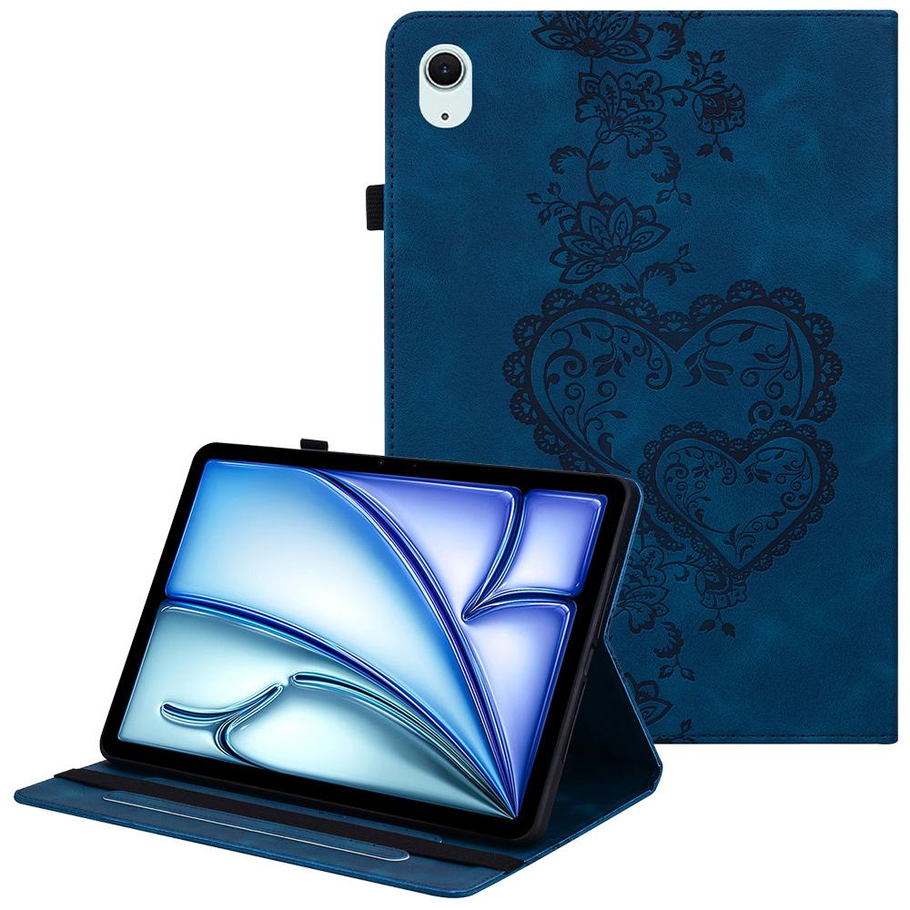 For iPad Air 13 (2025)/(2024) Leather Case Heart Imprint Foldable Stand Card Slot Stylus Holder Tablet Cover