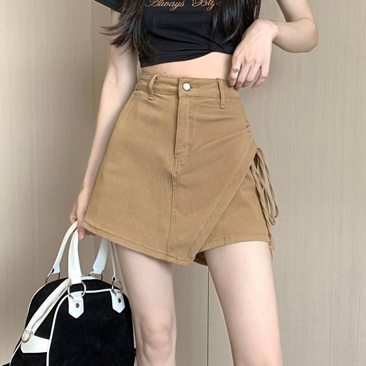 Spodnie w stylu vintage z wysokim stanem i spódnicą w kolorze khaki dla modnych kobiet