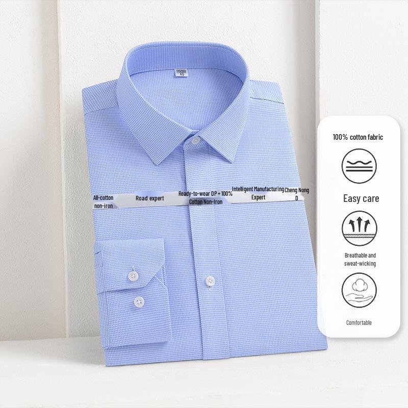 Men's Non-Iron Long Sleeve Cotton Shirt: Business Casual Solid & Stripe