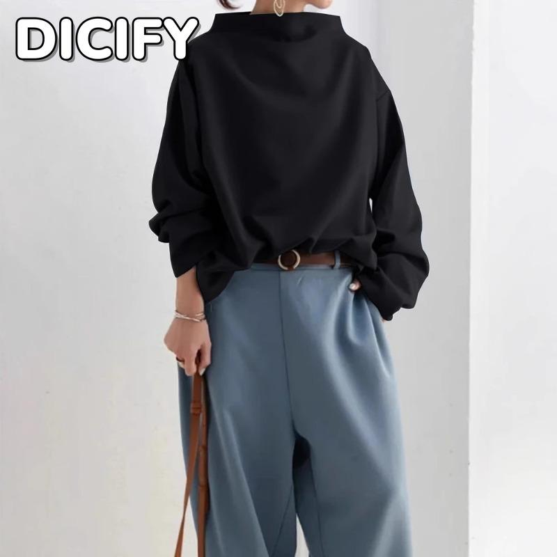DICIFY Women's Fashion Half-high Neck Long Sleeve Autumn Winter Casual Blouses & Shirts