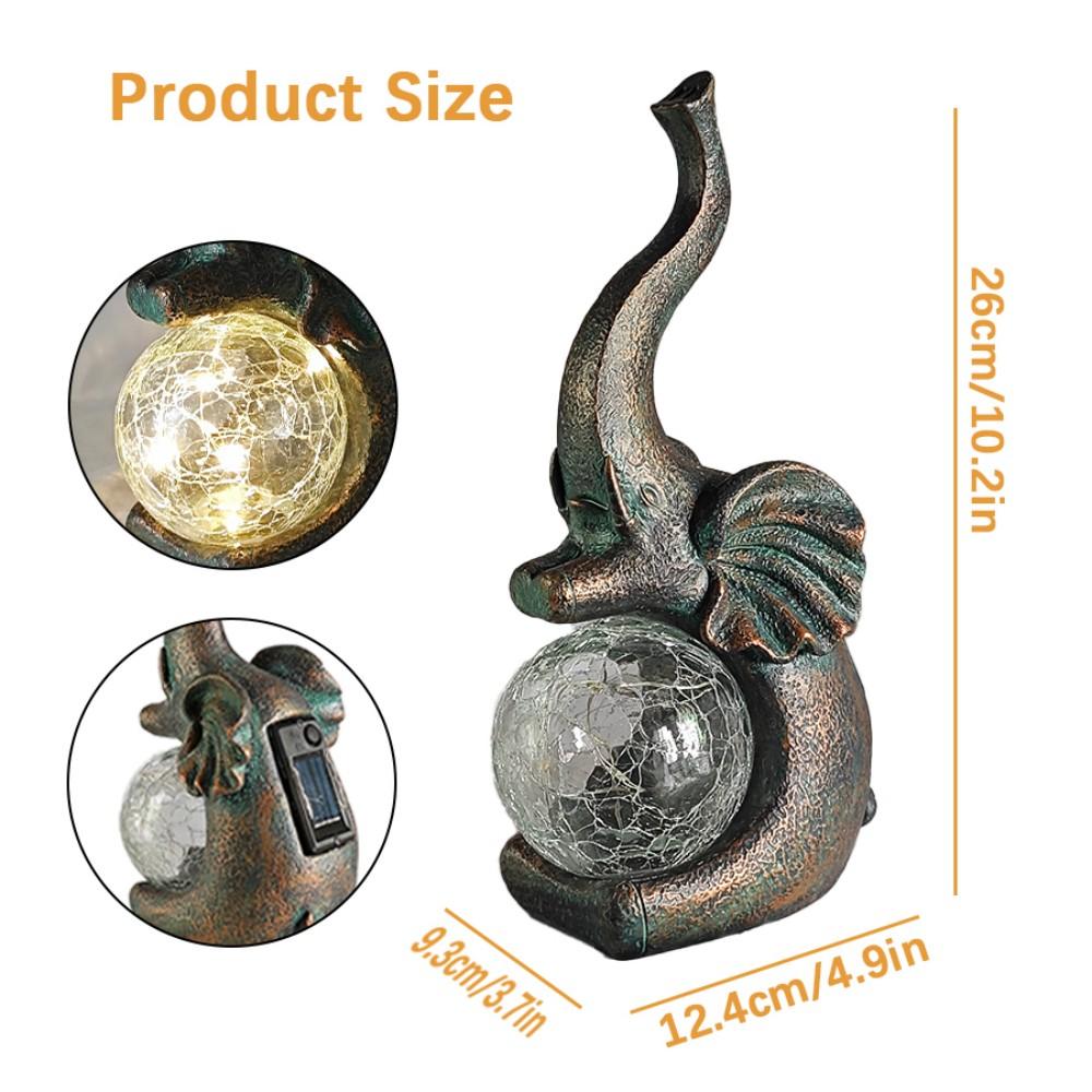 1ks venkovní solární socha slona zahradní dekorace, roztomilá socha slona s LED rozbitou skleněnou koulí, solární energie