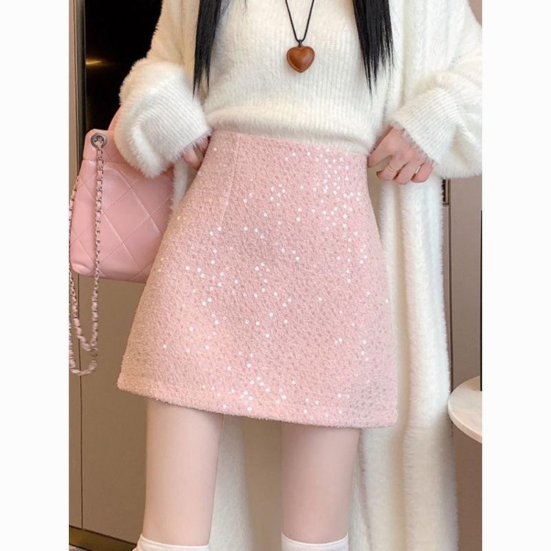 2024 French Chic Women's Sequin Tweed Pencil Skirt - Autumn/Winter Collection