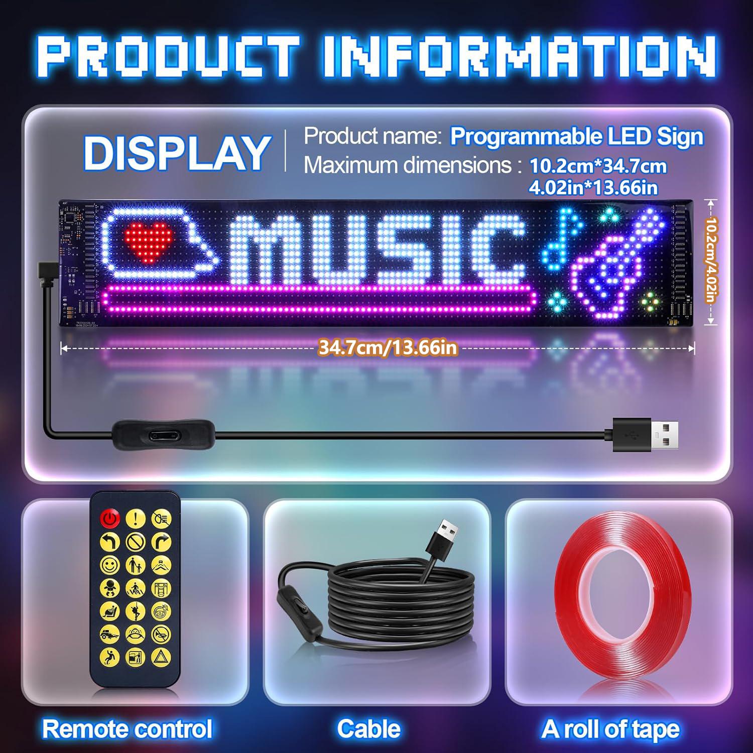 

Программируемая светодиодная вывеска с бегущей строкой, вывески для магазинов, гибкая цифровая матричная панель для отображения, DIY, пользовательский текст, граффити, анимация 20x64 LEDs 10x35CM чёрный