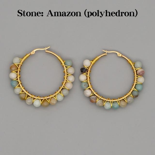 Crystal Earring For Women Boho Jewelry Trendy Natural Stone Pearl Jewellery Bohemian Ear Ring Gold Circle Hoop Earrings