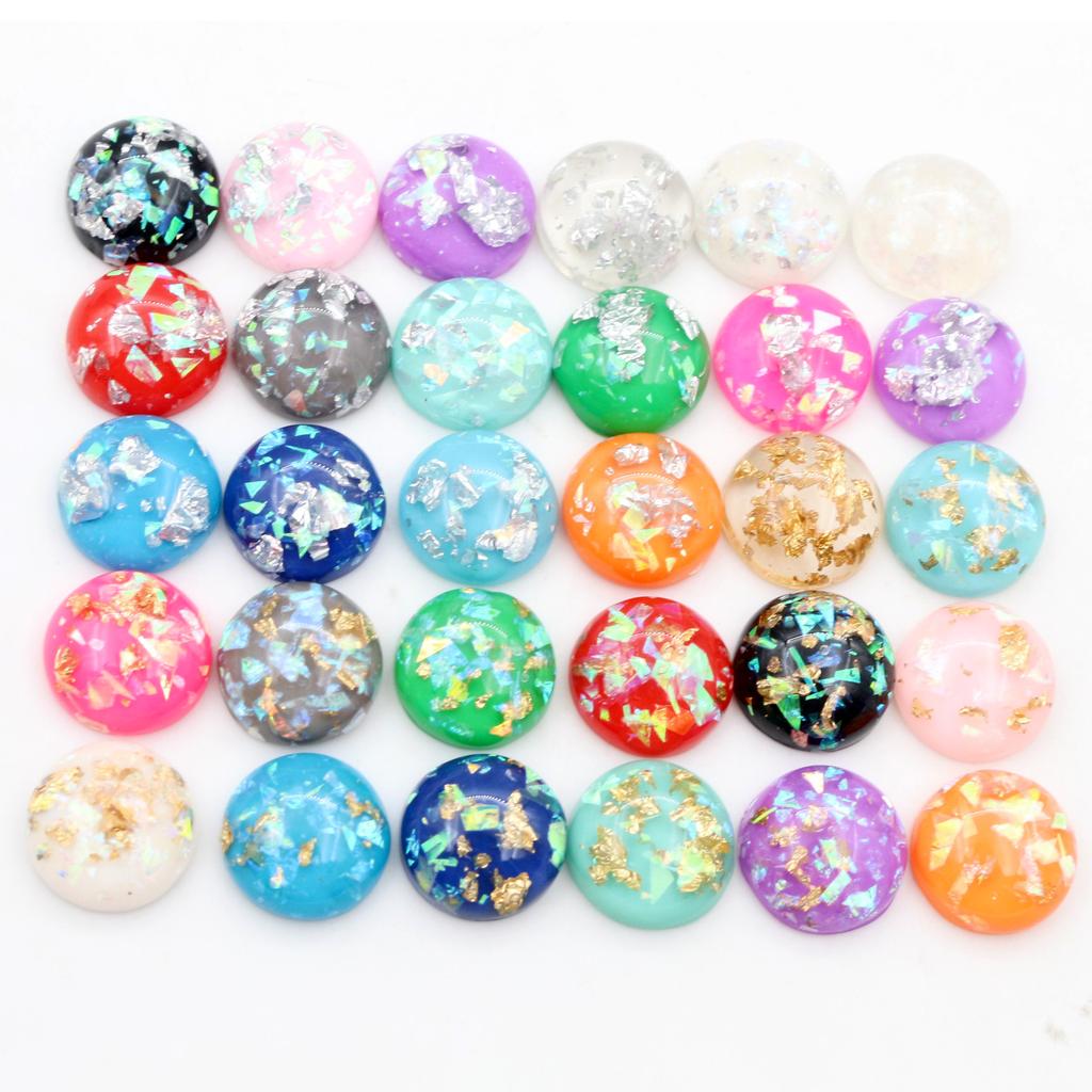 40 Stück 8mm 10mm 12mm Runde Eingebettete Metallfolie Flache Rückseite Harz Cabochons Kuppel DIY Ohrringe Schmuckherstellung Zubehör Fundstücke