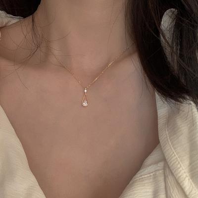 Franse Vintage Glanzende Zirkoon Waterdruppel Hanger Ketting Fee Vrouwelijke Goudkleurige Zilveren Eenvoudige Sleutelbeenketting Ketting Sieraden