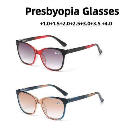Lunettes de Presbytie pour Femmes à Monture Nouvelle Couleur Dégradée Œil-de-Chat Grande Monture Lunettes de Soleil HD Anti-Lumière Bleue Lunettes de Lecture Jusqu'à +4.0