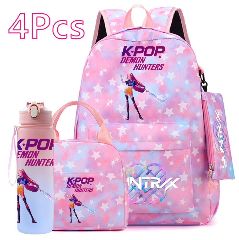 4Pcs/set KPOP Printed Backpack Handbag Pencil Case Withh 750Ml Water Bottler for Teenager Boy Girl Large Capacity Bookbag Schoolbag Drinking Cup