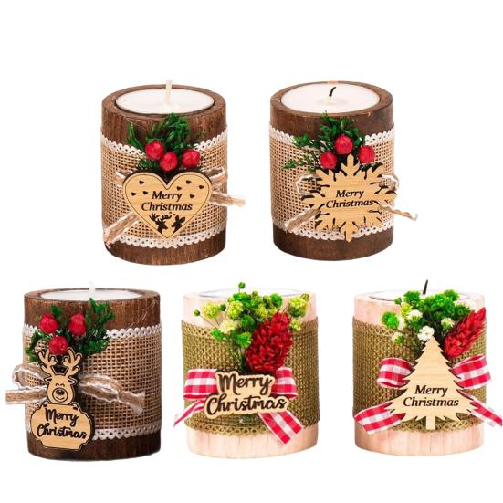 Vánoční svícen Dřevěný Veselé Vánoce Svícen na čajovou svíčku Slavnostní dekorace Vánoční svícen na čajovou svíčku pro sváteční dárek Dekorace na novoroční párty