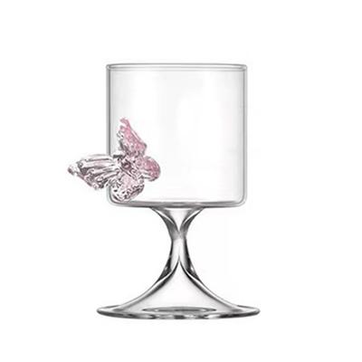 Heat-resistant High Legged Glass Cup Decorative INS INS Butterfly Wine Glass 3D Butterfly High Beauty