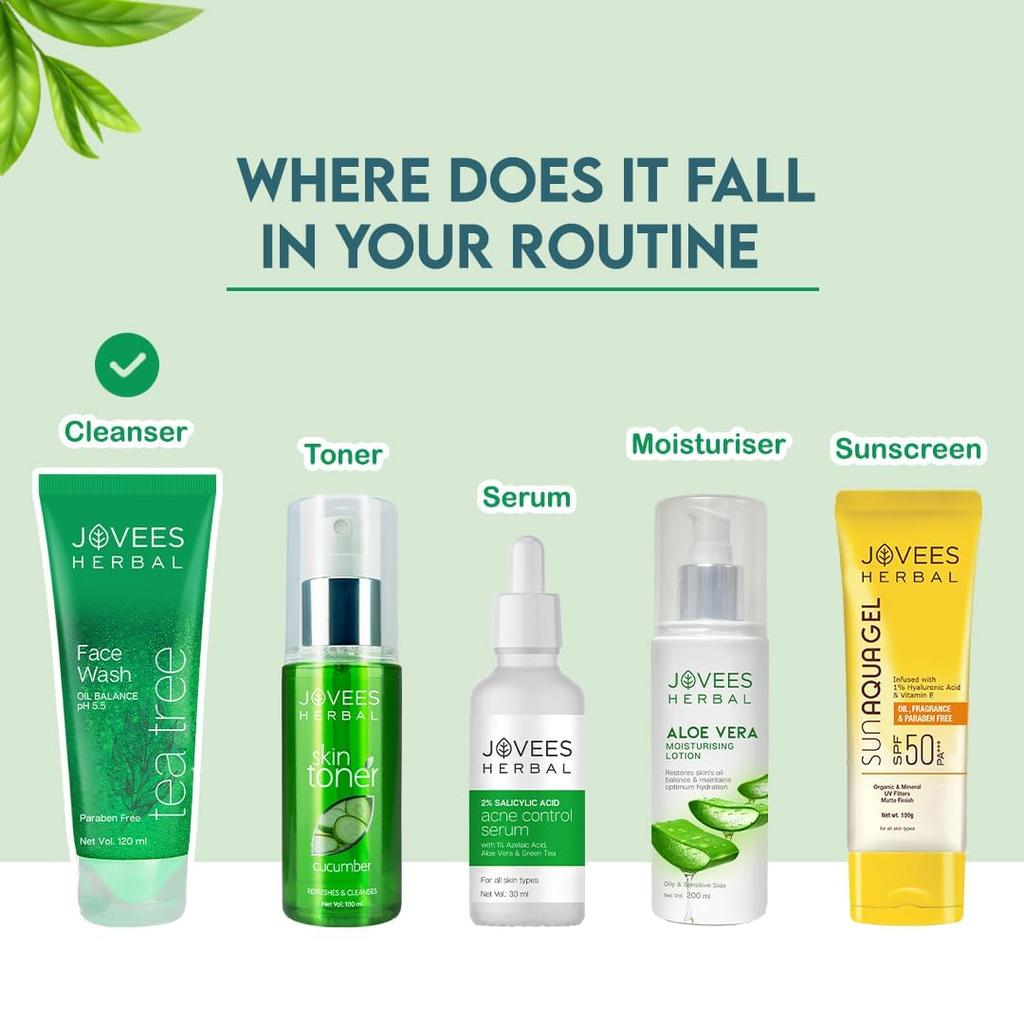 Jovees Herbal Tea Tree Oil Control Face Wash 300ml For Oily Sensitive Skin | Gentle Cleanser Removes Excess Oil, Prevents Breakouts