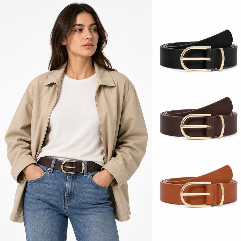 Versatile PU Leather Belt Slim Width Faux Leather Belt Minimalist Decorative Belt  For Women