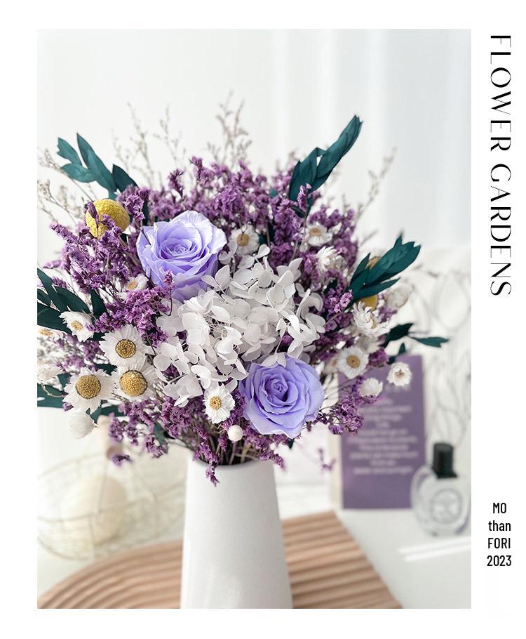 Eternal Rose & Eucalyptus Dried Flower Bouquet - Home Decor with Hydrangea, Baby's Breath & Crystal Grass