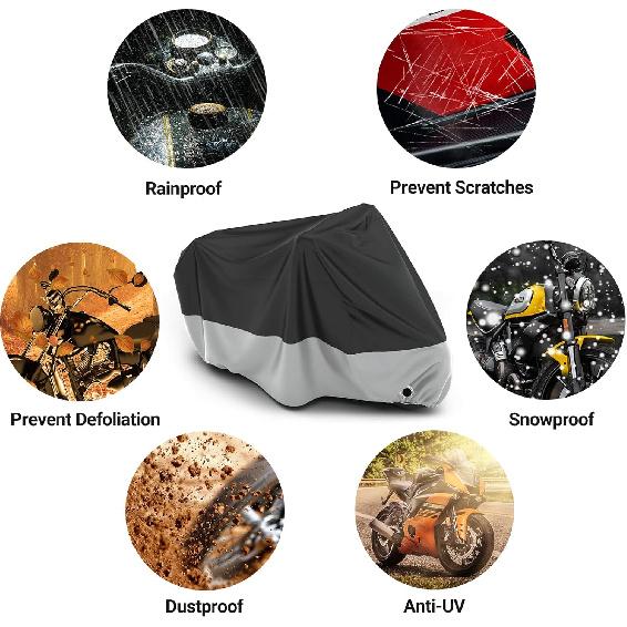 Favoto Motorcycle Cover Waterproof Outdoor - All Season Sun Protection Oxford with Lock-Holes Rain Snow Windproof Dustproof Universal Fit Motorbikes