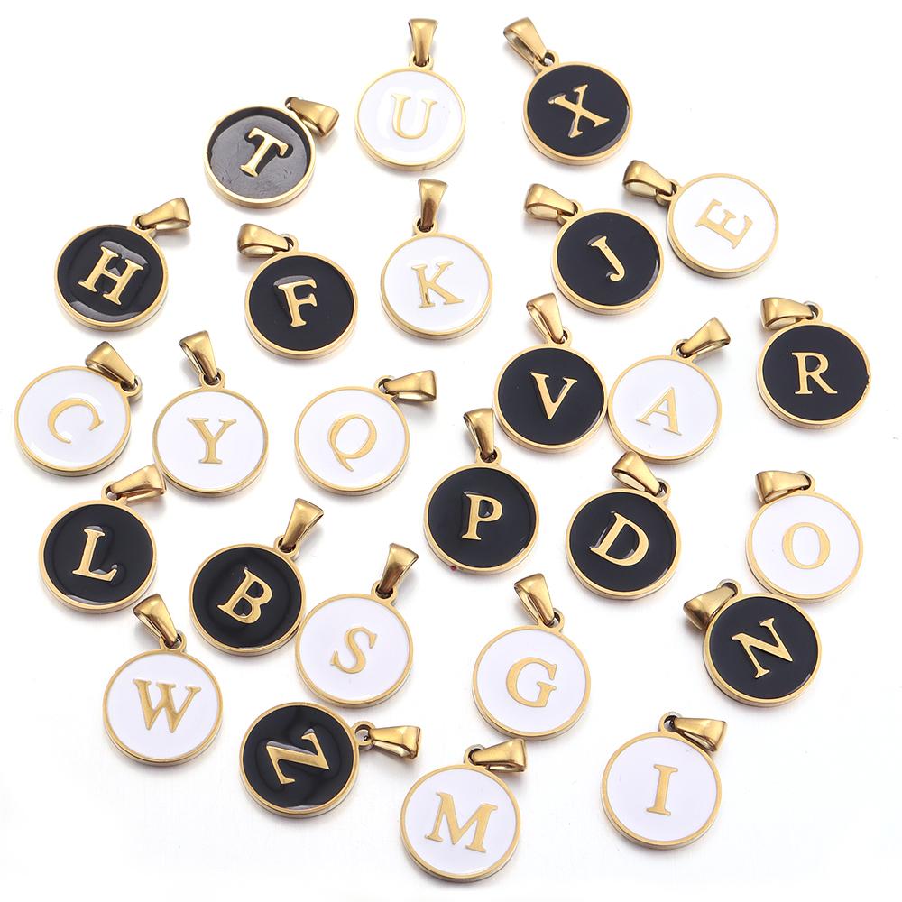 2Pcs Stainless Steel A-Z Round Letter Charms Enamel Alphabet Charms Single-sided Pendant DIY Necklace Bracelet Jewelry Findings