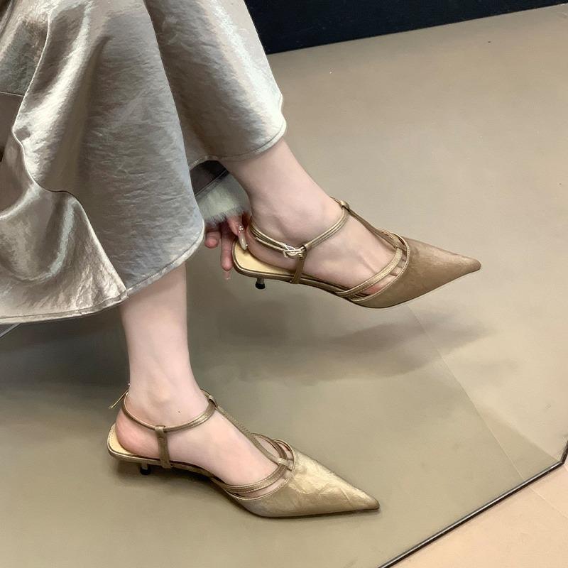 Fashion New Fashion Women's Design Ankle Buckle Strap Women Pumps Sandals Thin Heels Pointed Toe Shallow Slingback Mules Zapatos Mujer