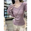 Sanftes und reines Verlangen unregelmäßiges Kreuzdesign Andy Samt Strickpullover Damen Herbst und Winter Neu figurbetonter Langarmpullover