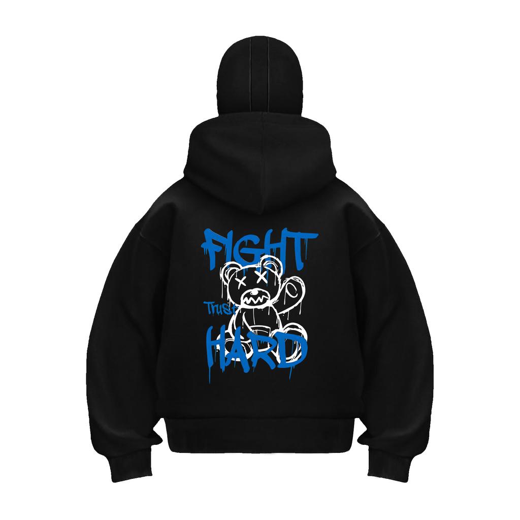 Fashionable European and American men's autumn teddy bear letter print soft and comfortable zipper hooded sweatshirt outdoor