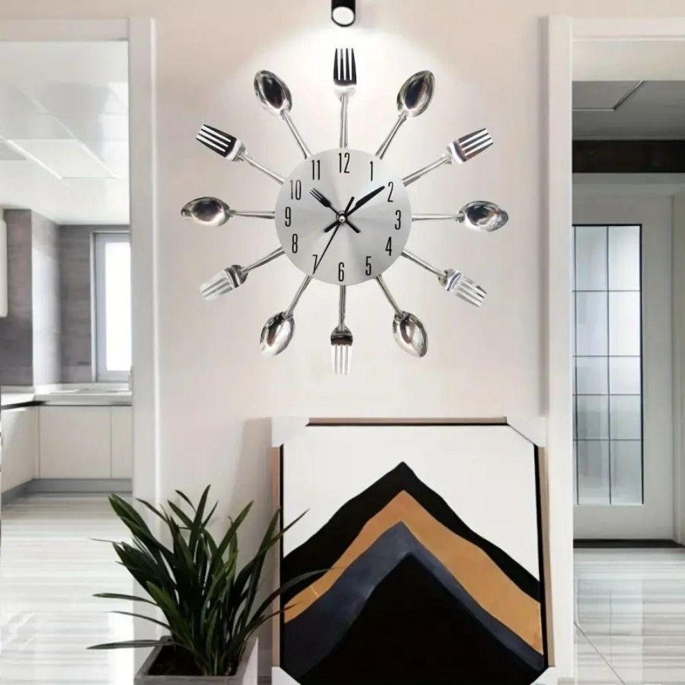 Removable Spoon Fork Wall Clock 3D Decorative Horloge Cutlery Wall Clock  Restaurant