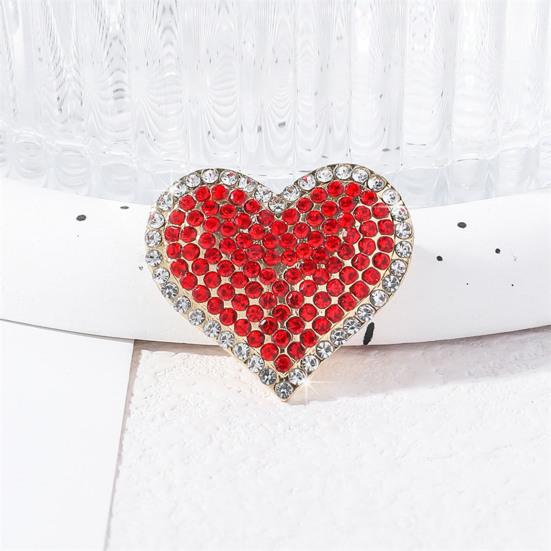 Brooch Red Rhinestones-Encrusted Heart Shape Pin Clothes Jackets Bags Hats Badge Decorative Accessory