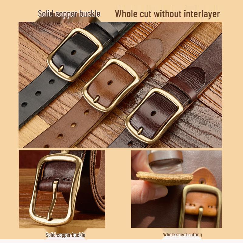 Men's Genuine Leather Cowhide Belt - Retro, Versatile, Trendy Korean Style for Casual Wear