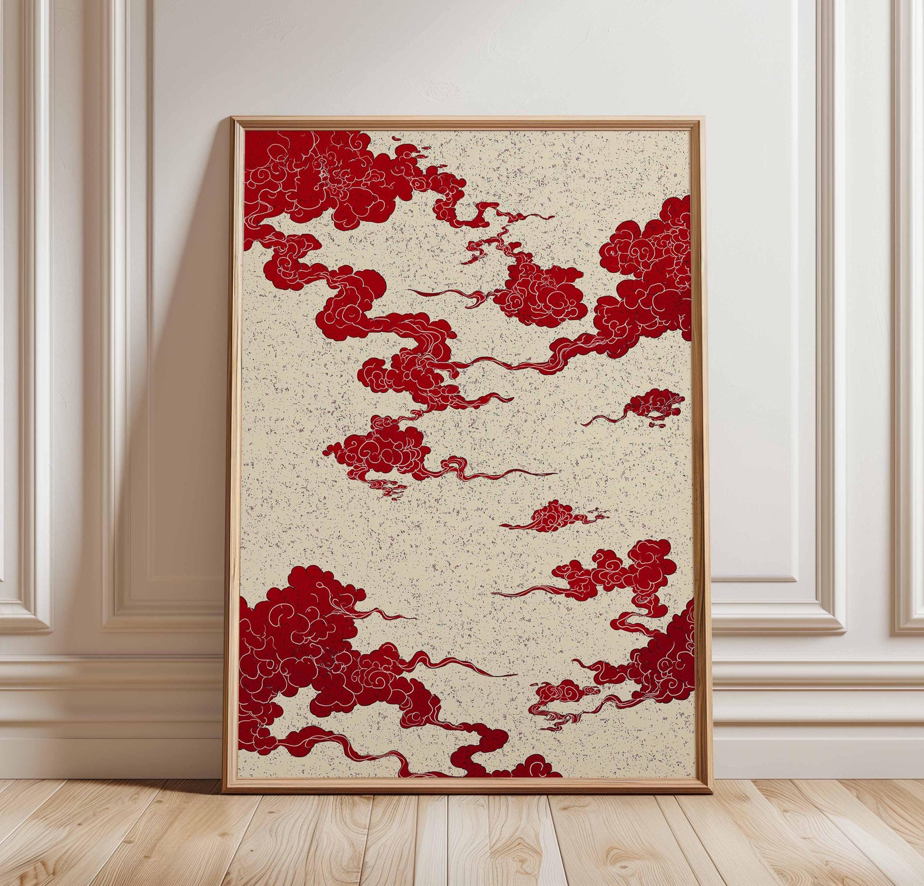 

Japanese Crane Poster, Vintage Ukiyo-e Wall Art, Red Sun and Pine Tree Print, Traditional Japanese Artwork, Oriental Home Decor 20X30cm No Frame