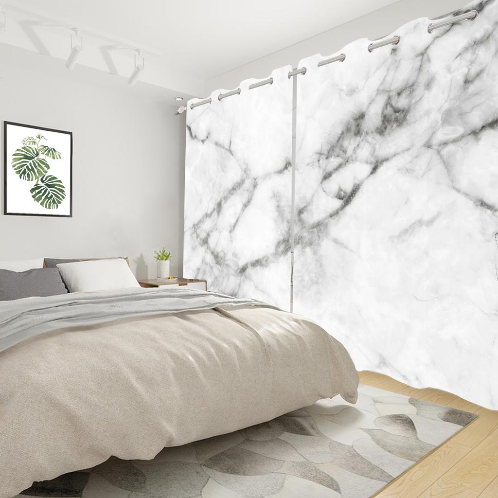 Luxury White Marble Curtains Modern Thermal Insulated Drapes Bedroom Living Room Darkening Window Treatments Set Of 2 Made Polyester Decor