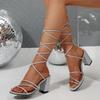 Women Sandals Summer Fashionable Round Toe Shoes Thick Heel Shallow Mouth Sandals New Sexy Elegant Banquet Wedding High Heels