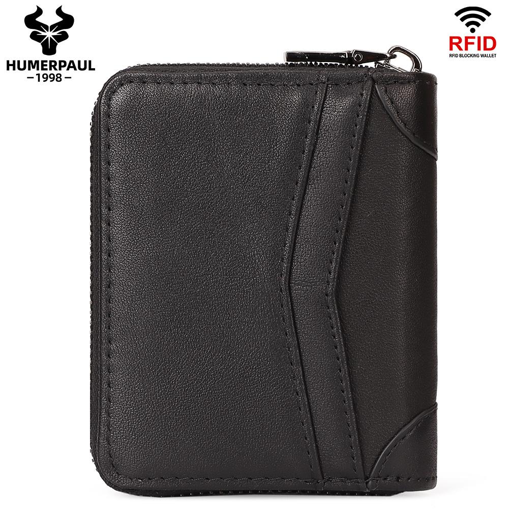 Humerpaul Ladies Wallet First Layer Cowhide Wallet Coin Purse RIFID Anti-theft Brush Organ Wallet Zipper Opening