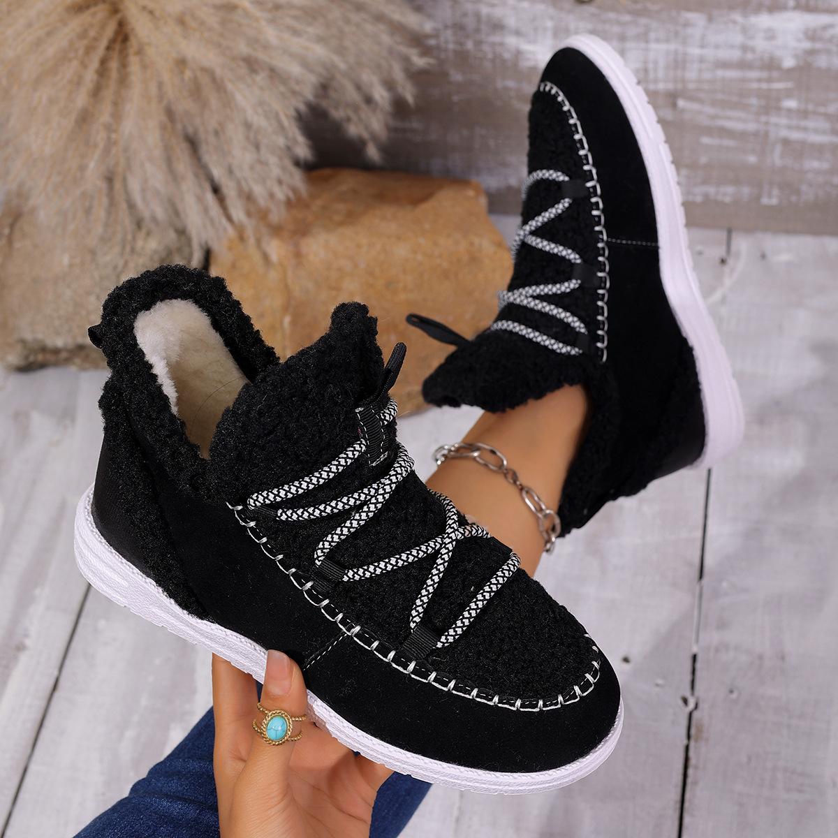 

Женские зимние ботинки на толстой подошве, женские плюшевые ботинки большого размера из хлопка, повседневные и удобные ботинки с высоким голенищем 36