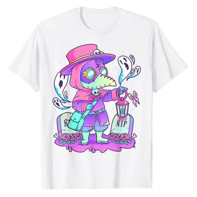 Pastel Goth Niedlich Gruselig Pestdoktor Kawaii Menhera Wicca T-Shirt Anime Ästhetische Kleidung Harajuku Gothic Stil Grunge T-Shirt Top
