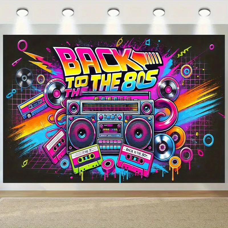 1 Stück, Retro-Party-Hintergrundtuch im Stil der 1980er Jahre - Polyester-Dekoration, geeignet für Fotoshootings und Feiern