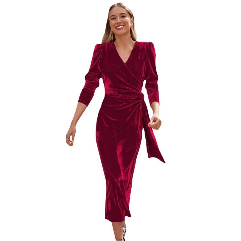 Rochie lungă cu mâneci lungi din șifon pentru femei