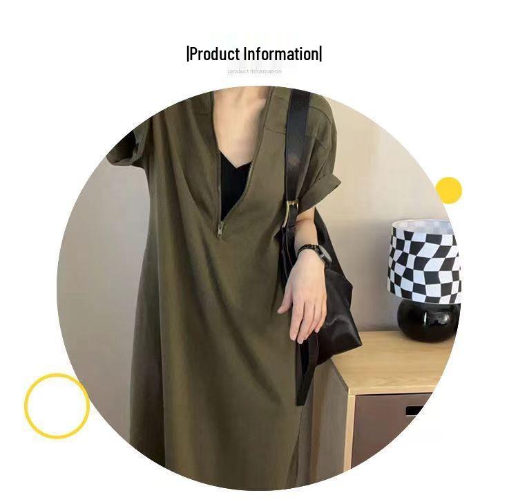 Hepburn Style Retro Cotton A-Line Dress: Summer Loose Fit In Solid Colors
