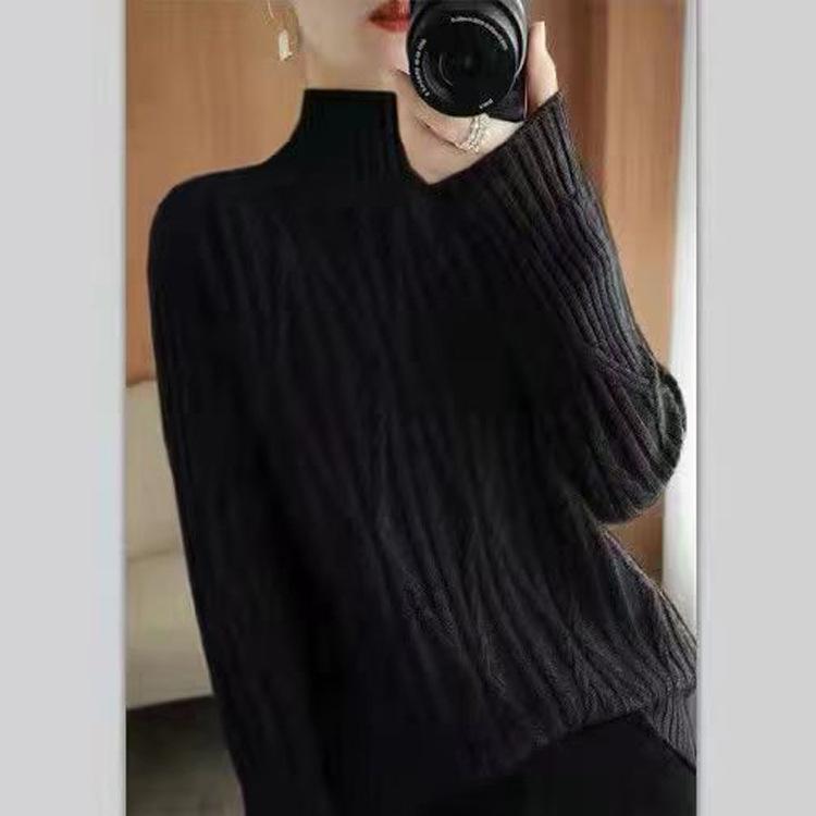 Women's Semi High Neck Sweater Base Sweater Autumn and Winter New Style Pullover Knitted Sweater for Women