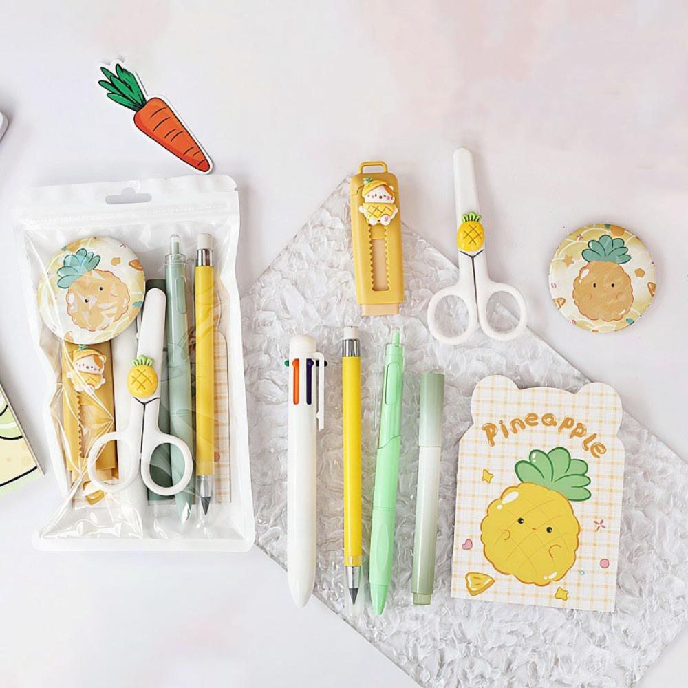 

Cartoon Stationary Sets Multi-functional Stationery Supplies Eraser Back to School Gift For Kids Pineapple