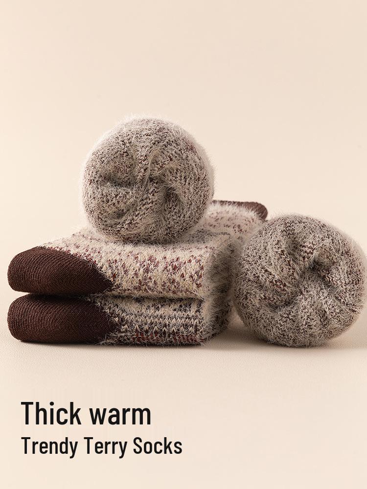 Calzini Invernali Spessi in Velluto di Visone e Lana per Bambini - A Mezza Gamba Stile Etnico Retro.