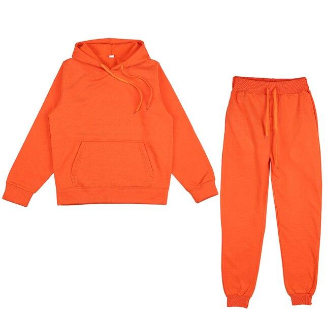 Erkek Kadın Düz Renk Kapşonlu Set Uzun Kollu Kapşonlu Kazak ve Pantolon Koşu Seti Rahat Kış Sıcak Hoodies Eşofman Spor