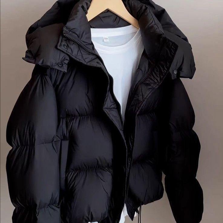 Thick Hooded Down Cotton-Padded Winter Jacket, Loose Fit