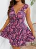 2024 Retro Plus Size Women's One-Piece High-Waist Swimsuit - European & American Style 
