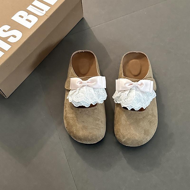 Lace bow fashionable versatile retro bag head half slippers women wear new summer shoes