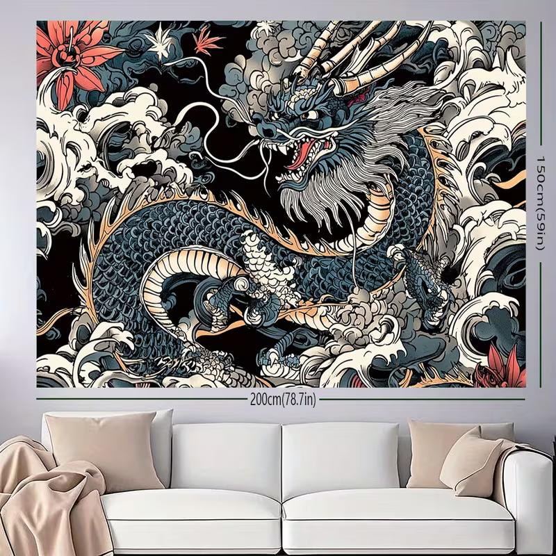 2D Oriental Dragon Wave Tapestry Black Background Home Background Cloth
