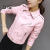Women Jacket Faux Leather Smooth Surface Turn-down Collar Zip-up Zipper And Rivet Decor Long Sleeves Motorcycle Coat Travel Outerwear