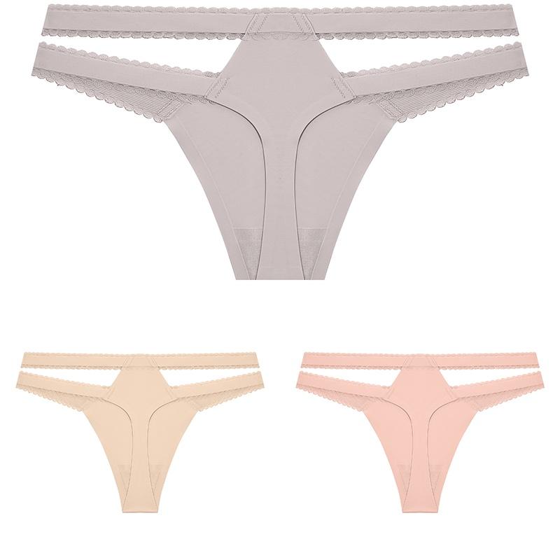 FINETOO 3Pcs/Set Women Thongs V Waist G-String Solid Color Striped Panties Female T-Back Underwear Intimate Lingerie